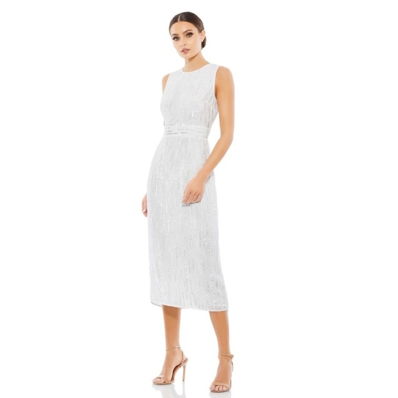 MAC DUGGAL 93597 NWT Abstract Beaded Sleeveless Midi Sheath Dress - Picture 1 of 6